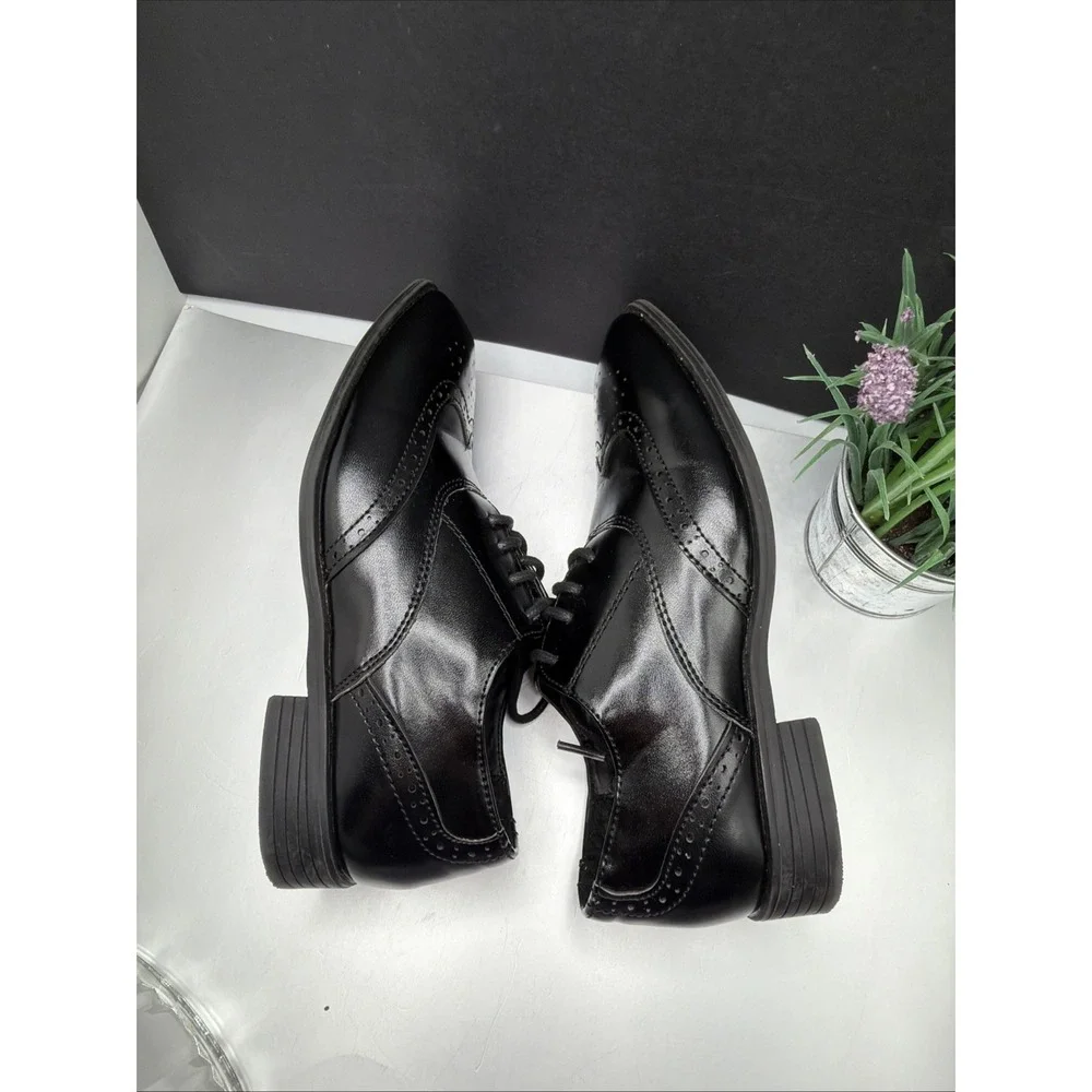 Jodano Oxford Shoes Boys US 7 Black Leather Memory Foam Formal Round Toe Lace Up